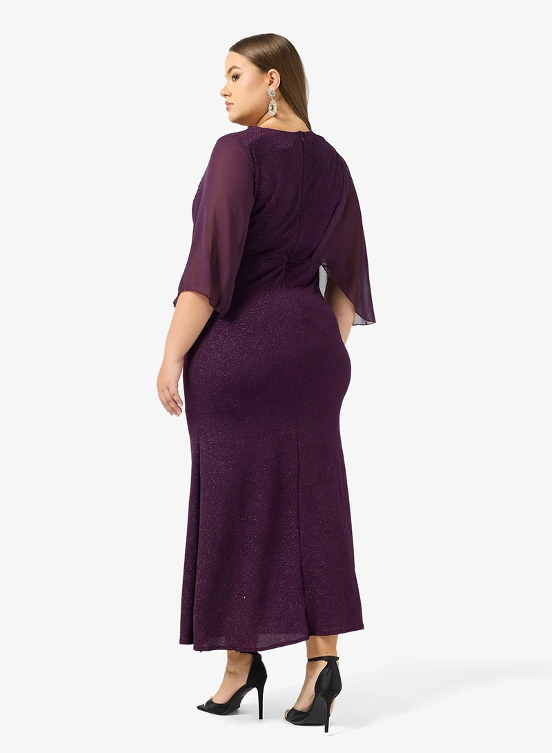 Ella Plus Plus Size Shimmer Dress Flouncy Sleeves